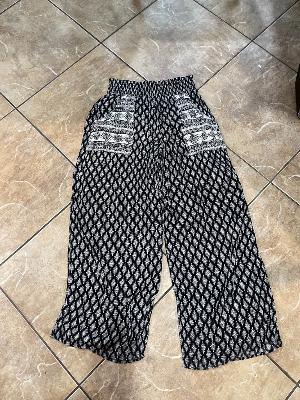Xhilaration Black White Boho Wide Leg Palazzo Pants L